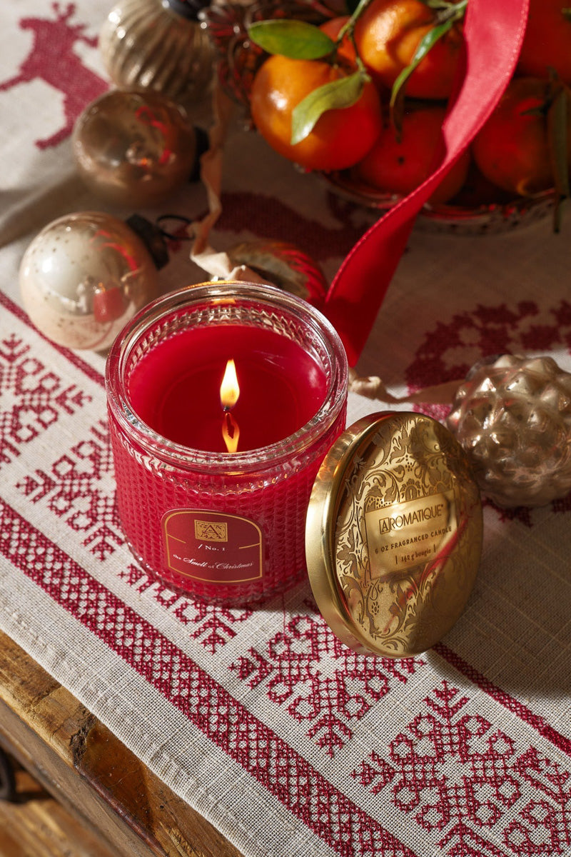 Aromatique The Smell of Christmas Textured Glass Candle with Metal Lid 6 oz