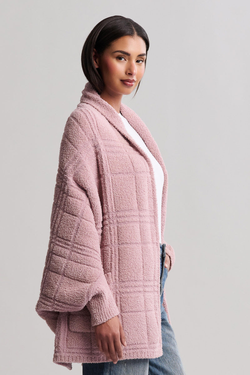 CozyChic Cotton Blanket Wrap Tonal Plaid Teaberry