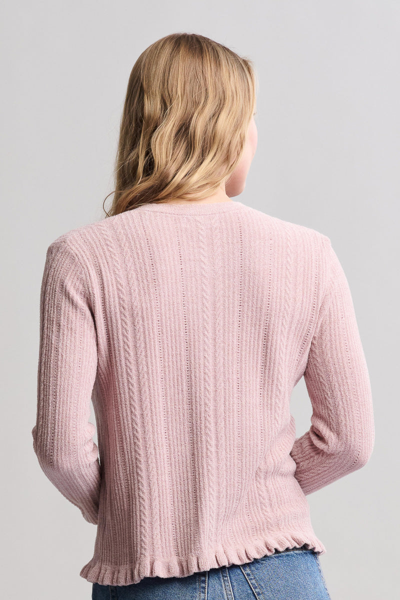 Cozy Chic Ultra Lite Knit Cardigan With Ruffle Small Teaberry