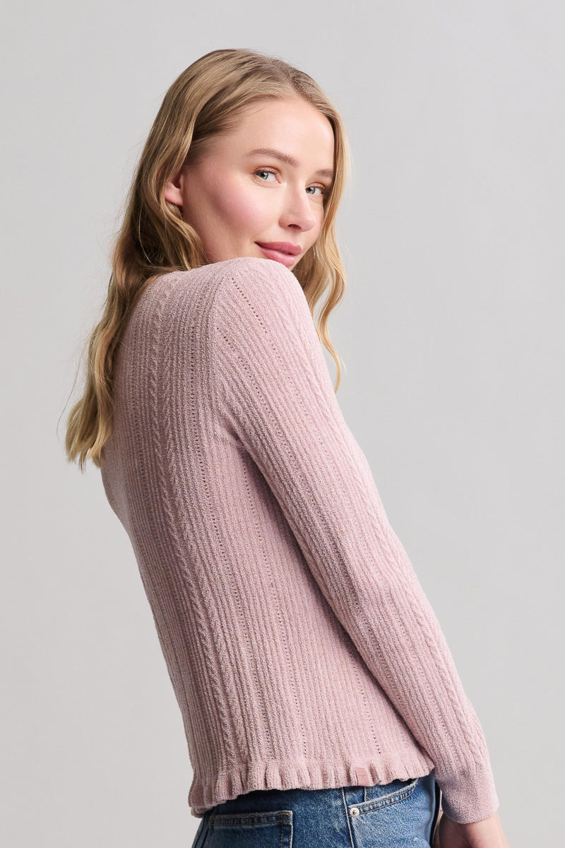 Cozy Chic Ultra Lite Knit Cardigan With Ruffle Small Teaberry