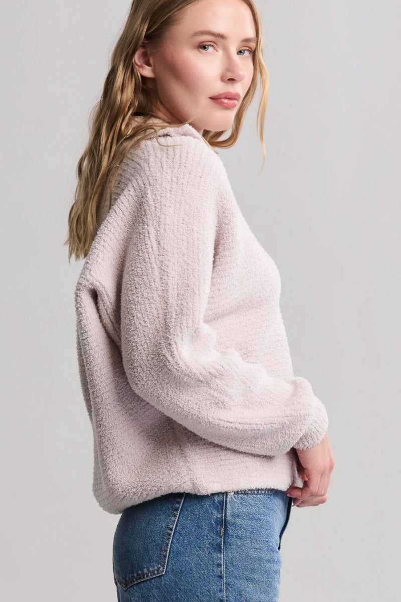 CozyChic Dolman Sleeve Collared Pullover Small Stone