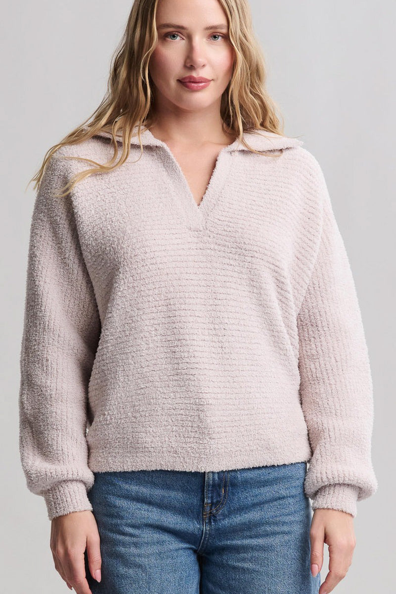 CozyChic Dolman Sleeve Collared Pullover Small Stone