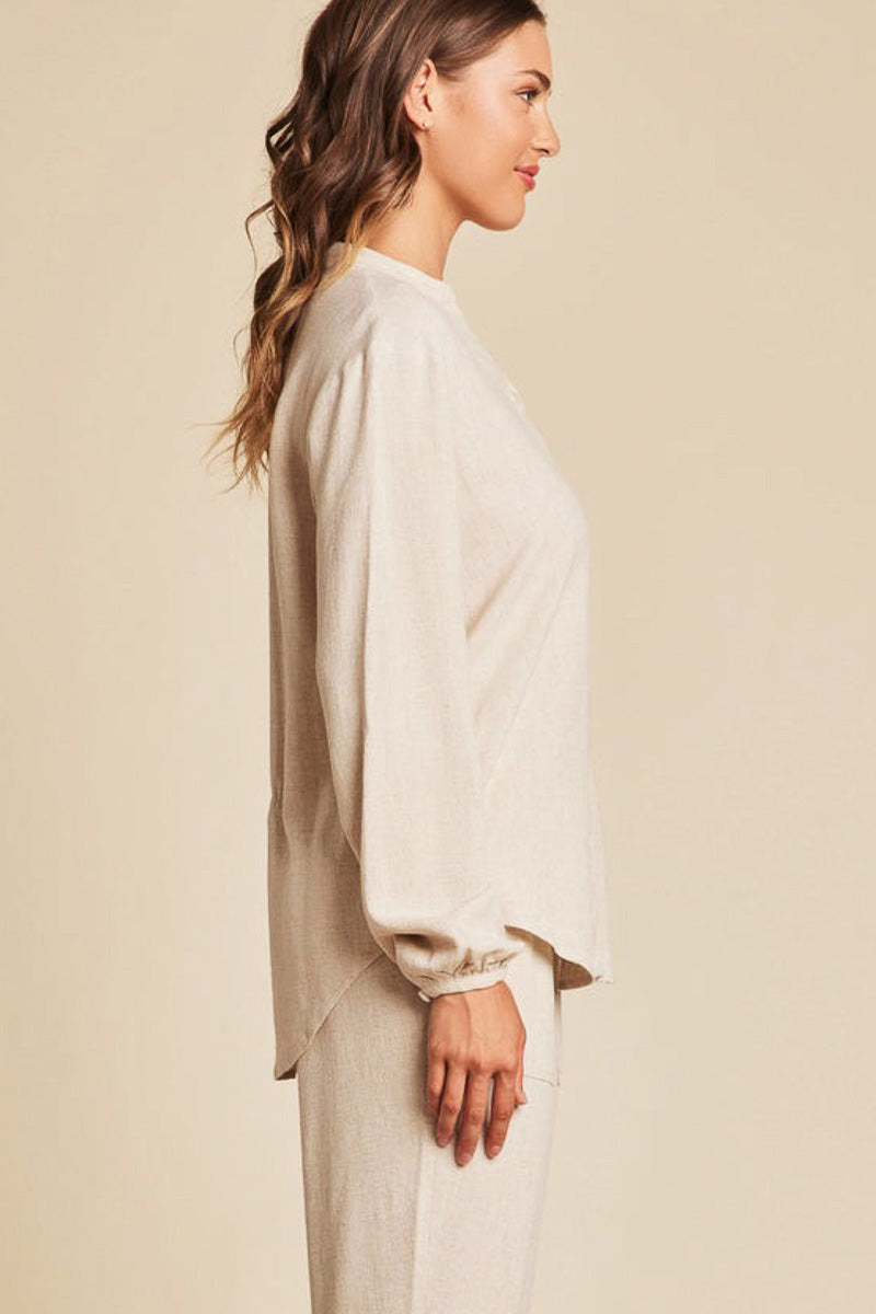 Barefoot Dreams Linen Blend Blouse Extra Small Heathered Bisque