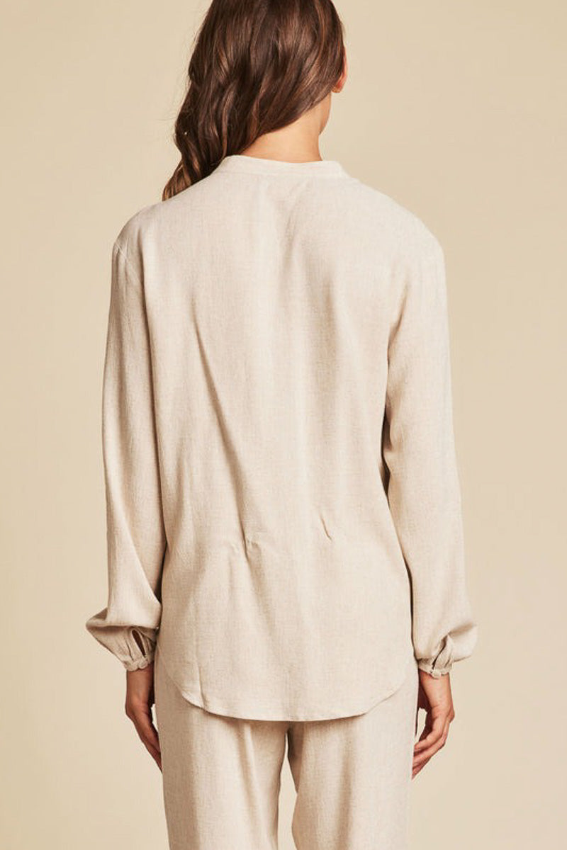 Barefoot Dreams Linen Blend Blouse Extra Small Heathered Bisque