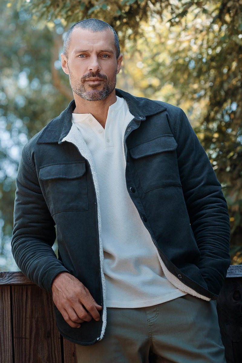 Barefoot Dreams MC Mens Corduroy Shirt Jacket  Small Dark Moss