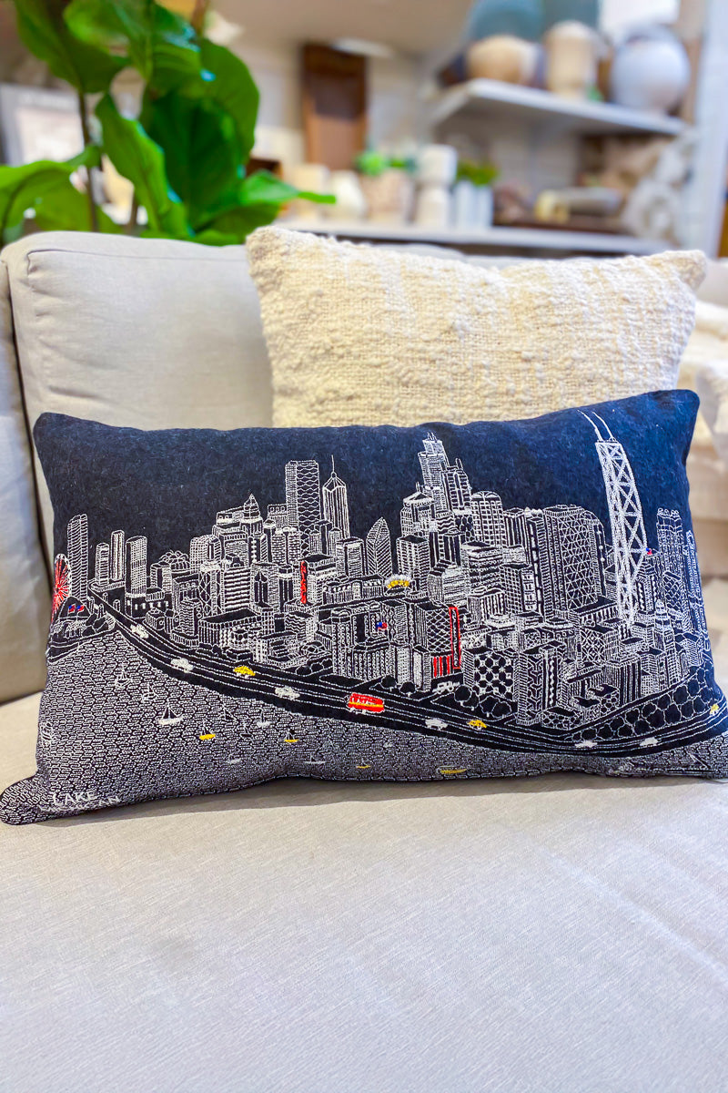 Chicago Skyline Embroidered Wool Night Prince Pillow 24x14