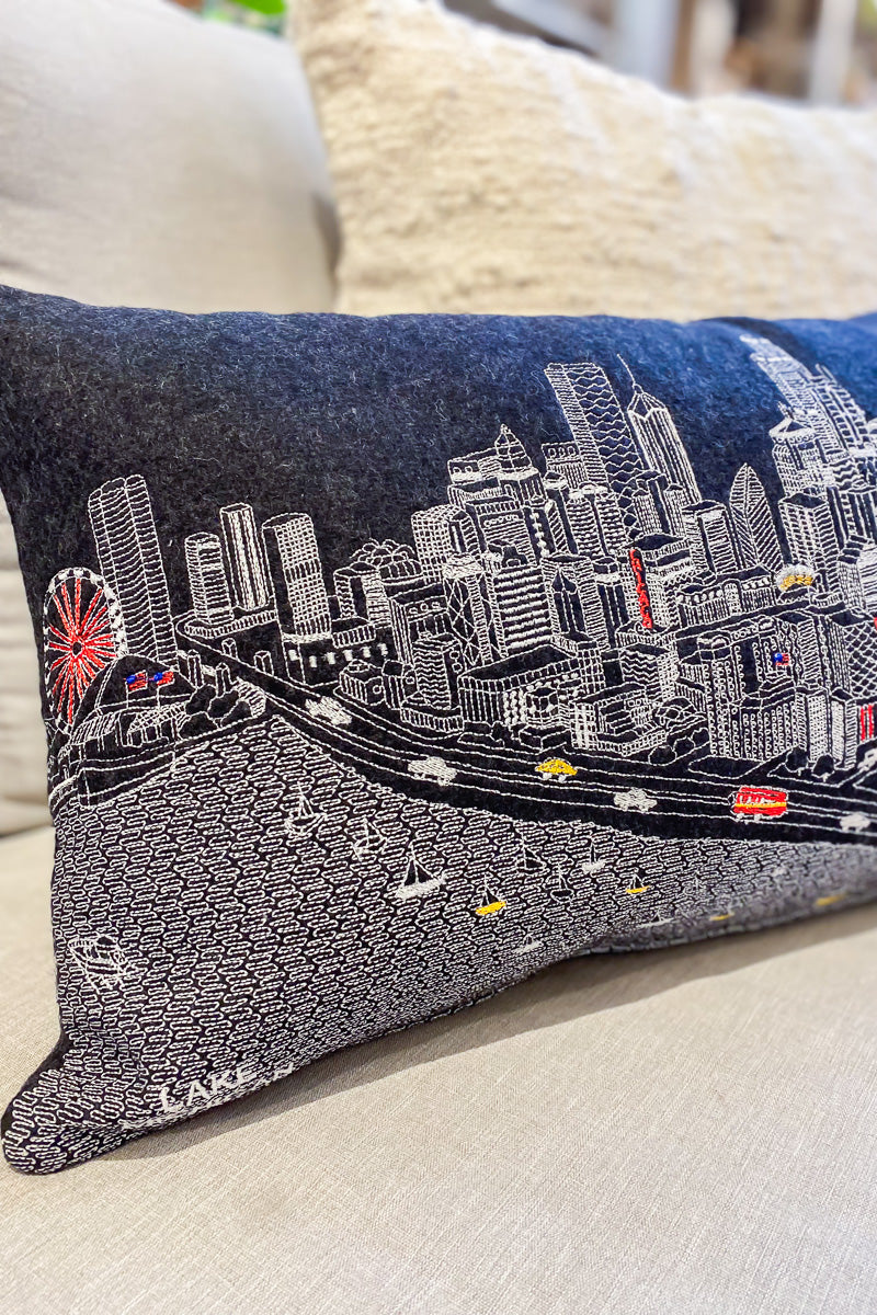 Chicago Skyline Embroidered Wool Night Prince Pillow 24x14