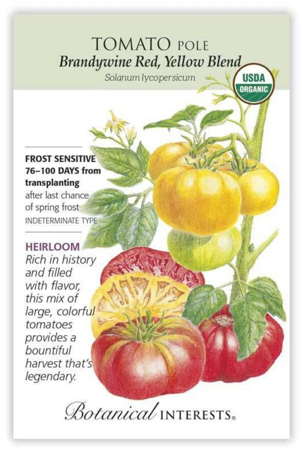 Botanical Interests Brandywine Red & Yellow Blend Pole Tomato Organic Seeds