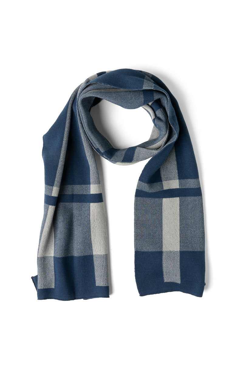 Britt's Knits Gentleman's Plaid Knit Scarf Blue