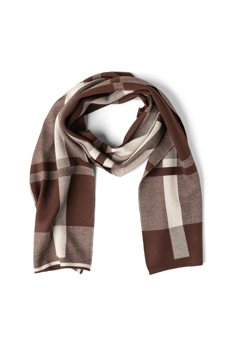Britt's Knits Gentleman's Plaid Knit Scarf Brown