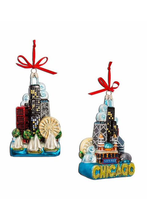 Glass Chicago Ornament 5"