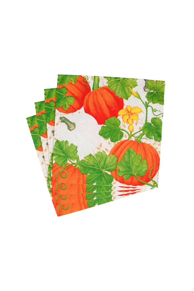 Caspari Pumpkin Chintz Luncheon Napkins White