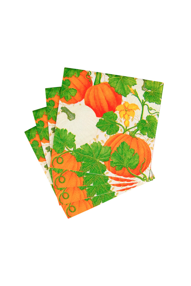 Caspari Pumpkin Chintz Cocktail Napkins White
