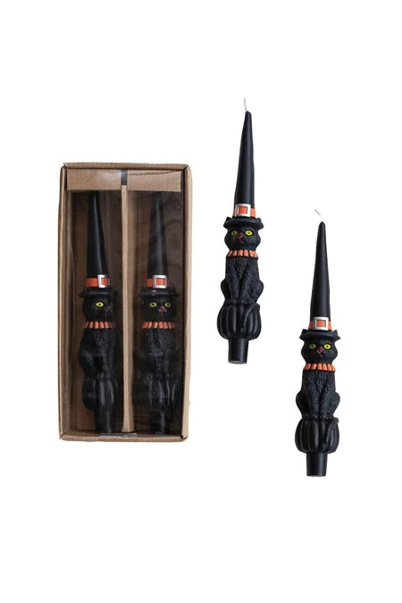 Cat with Witch Hat Shaped Taper Candles Set of 2