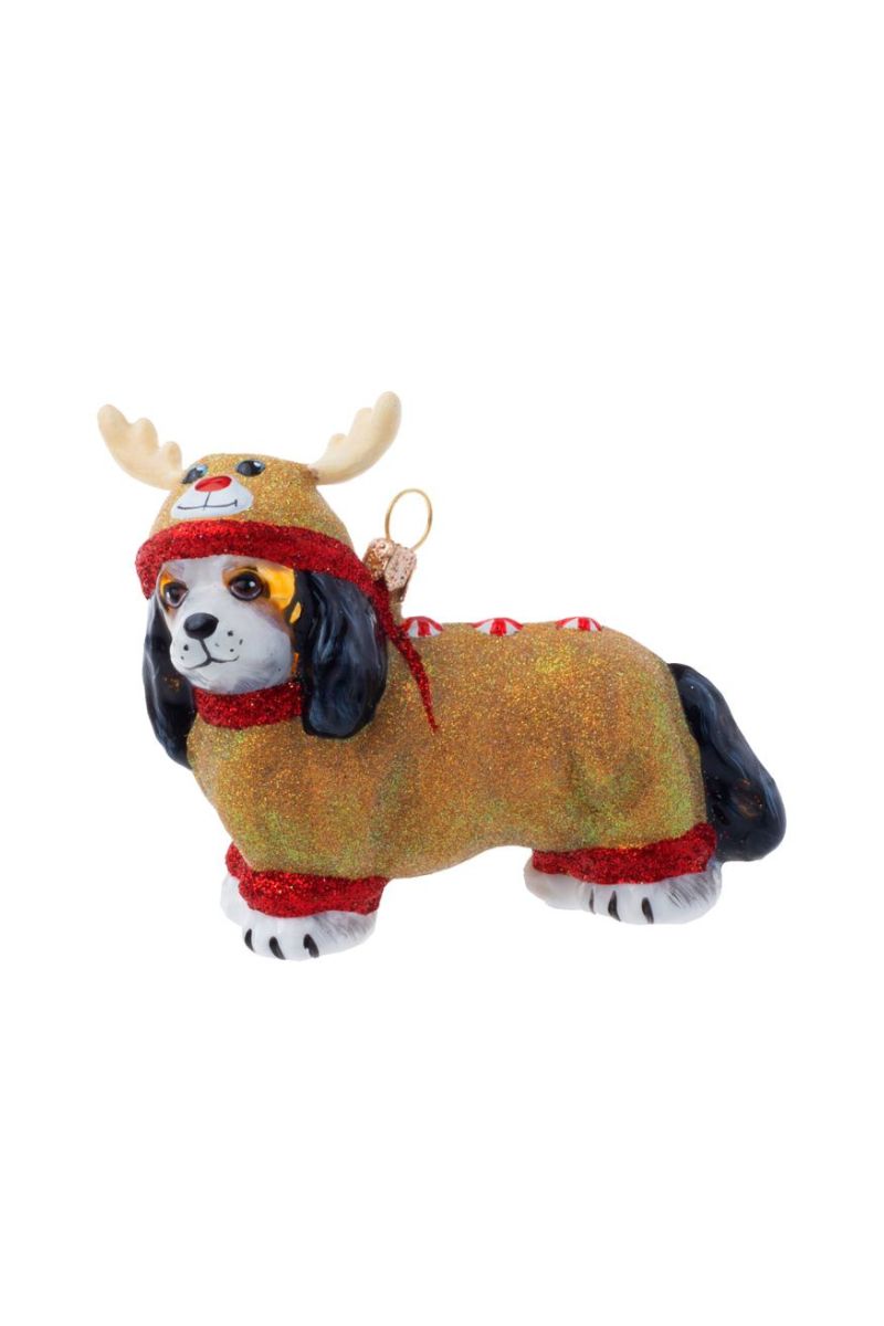 Joy to the World Cavalier King Tri Color in Reindeer Pajamas Ornament