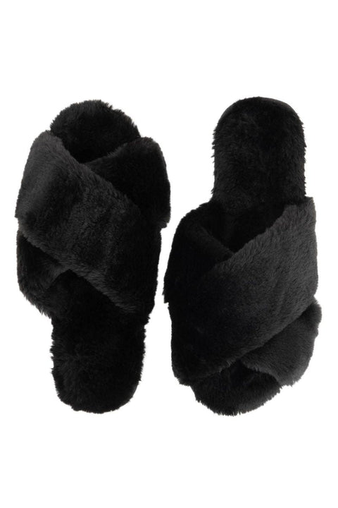 FUR SLIPPERS BLACK LG (9/10)