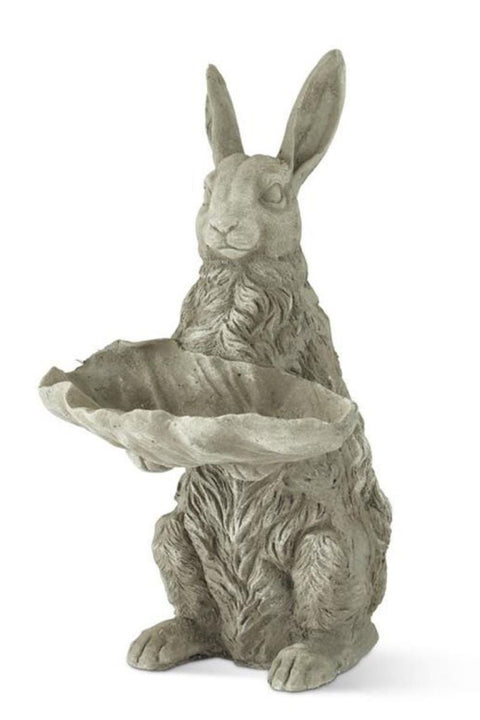 Stone Garden Rabbit Holding Leaf Tray 22.25"