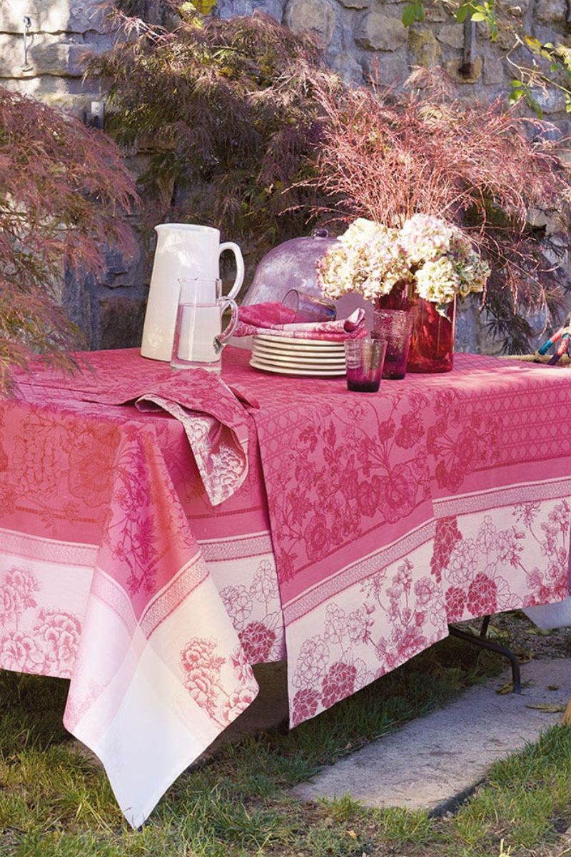 Garnier-Thiebaut Geraniums Tablecloth 69"x69" Rose