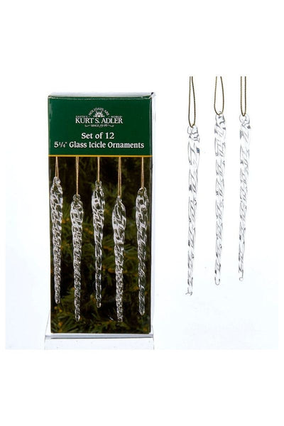 Twisted Clear Glass Icicle Ornament Box of 12