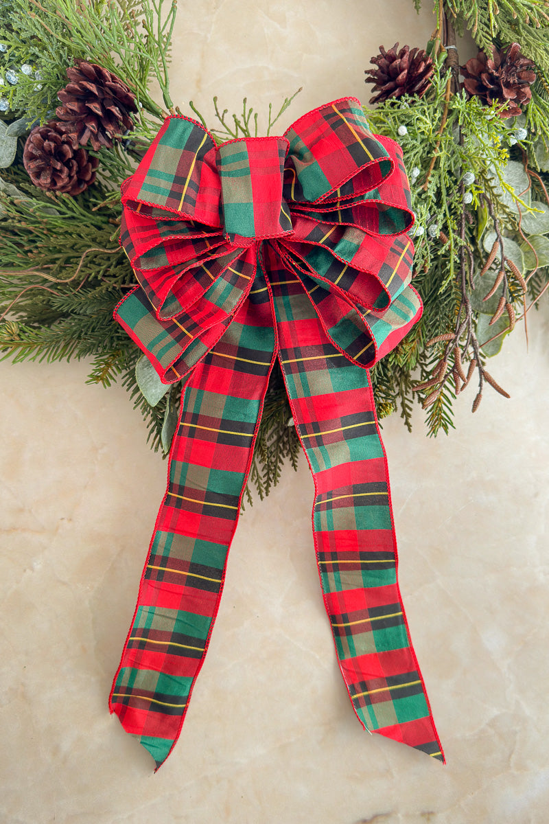 Hand Tied Classic Red Plaid Bow 9" W x 20" L