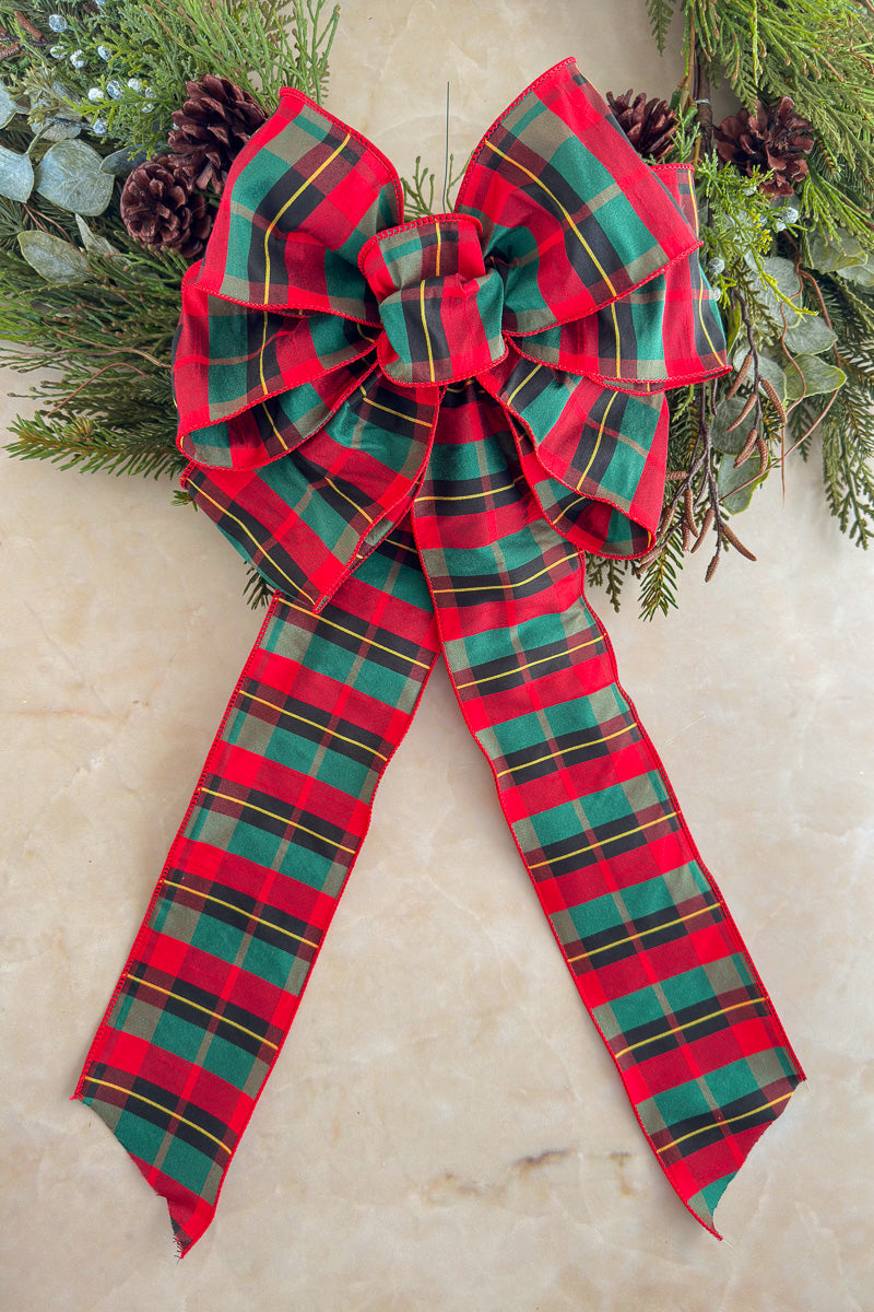Hand Tied Classic Red Plaid Bow 11" W x 23" L