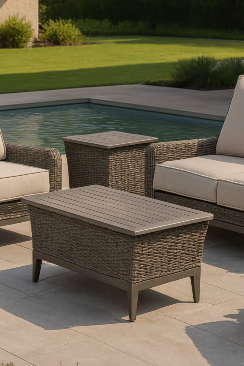 Alfresco Skytop Rectangle Coffee Table 47"x24" Wicker & Aluminum Slate