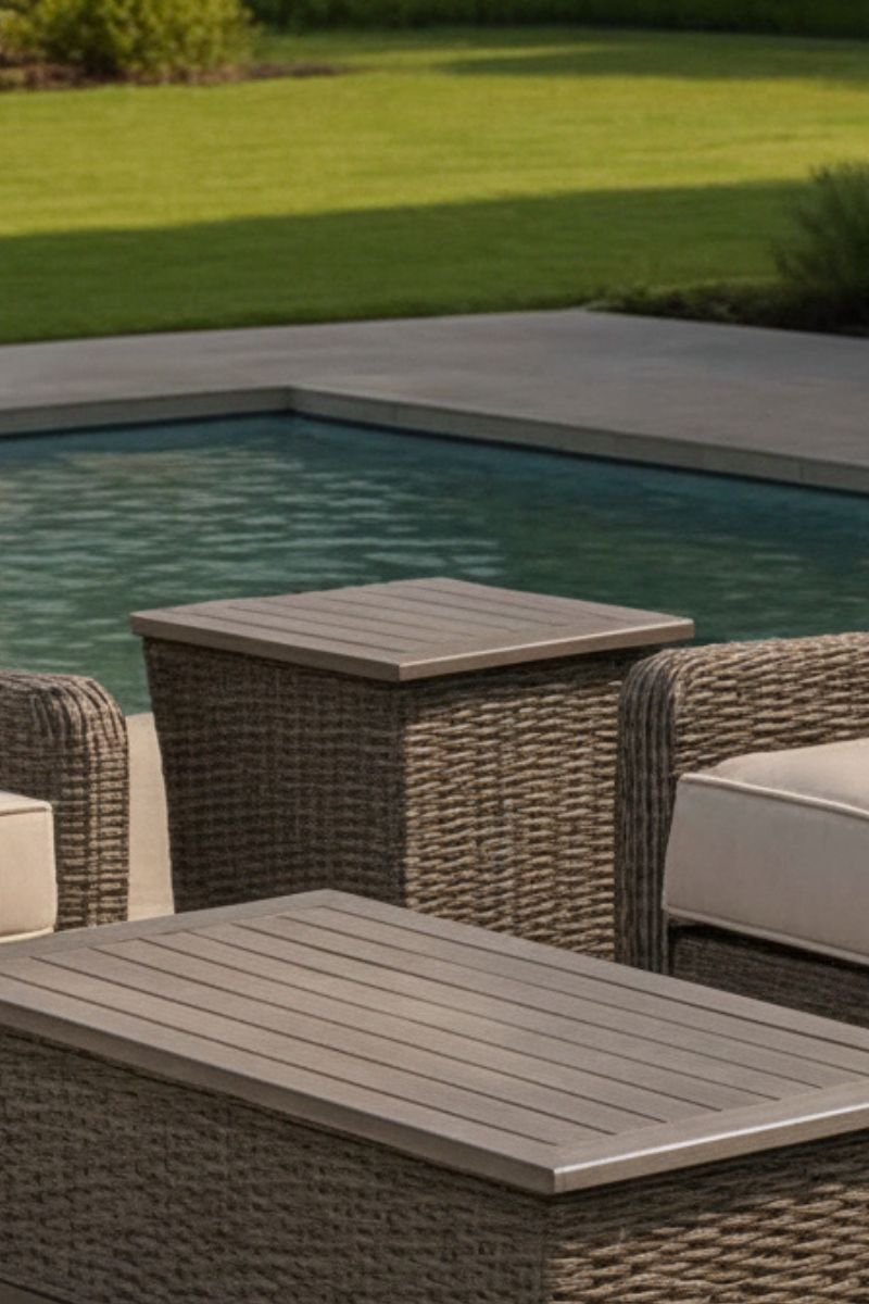 Alfresco Skytop Side Table 24"x21" Wicker & Aluminum Slate
