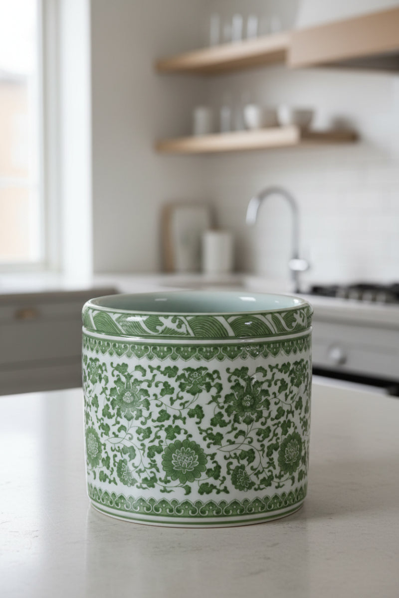 Ceramic Vase 7"x7.5" Green White