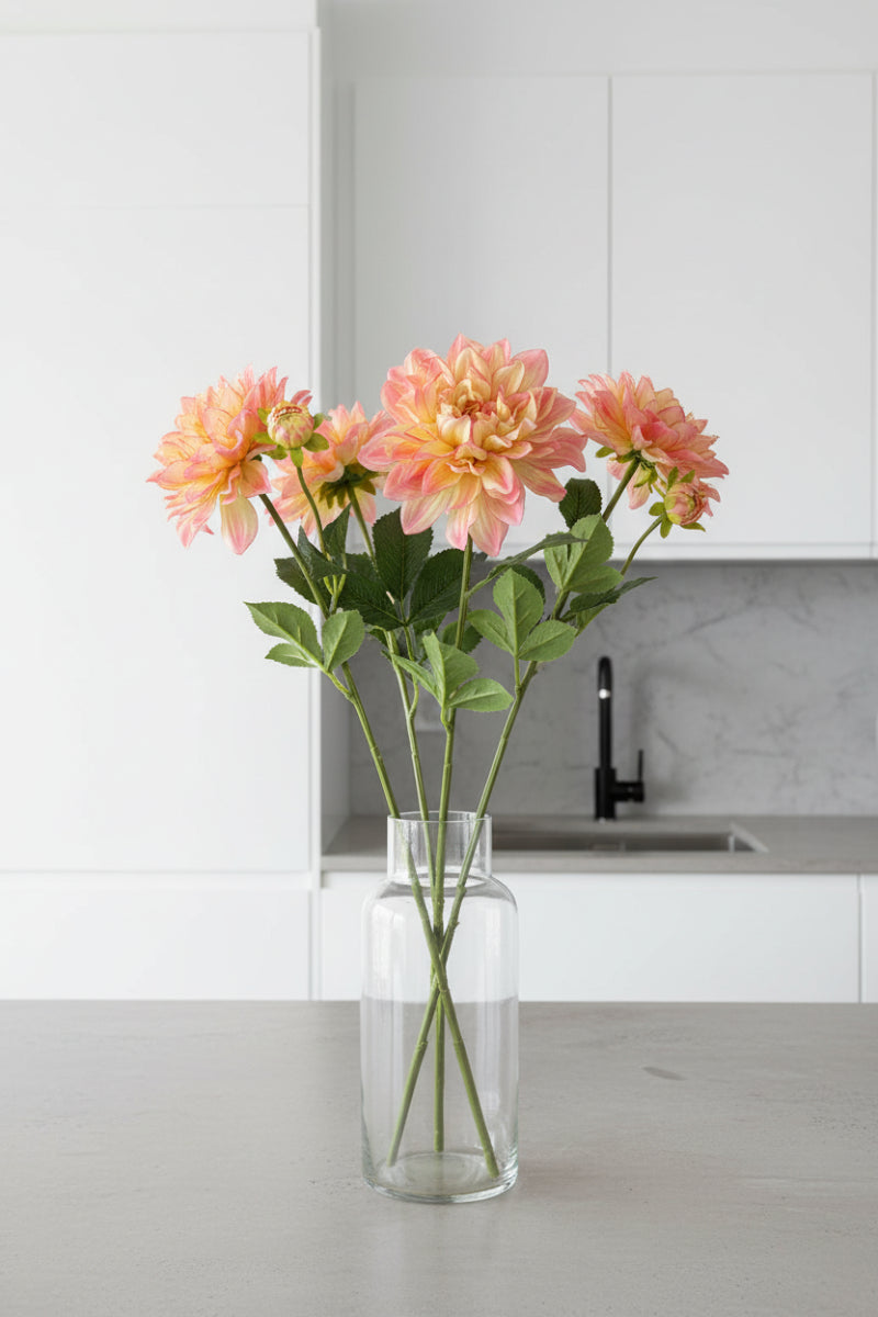 Faux Dahlia Spray 27" Pink Yellow