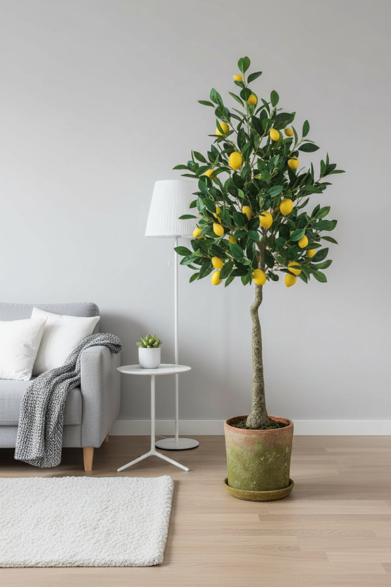Faux Lemon Topiary in Pot 55" Yellow