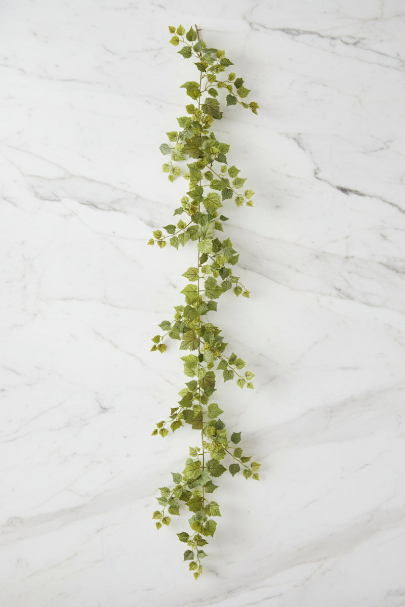 Faux Mini Grape Leaf Vine 6' Frosted Green