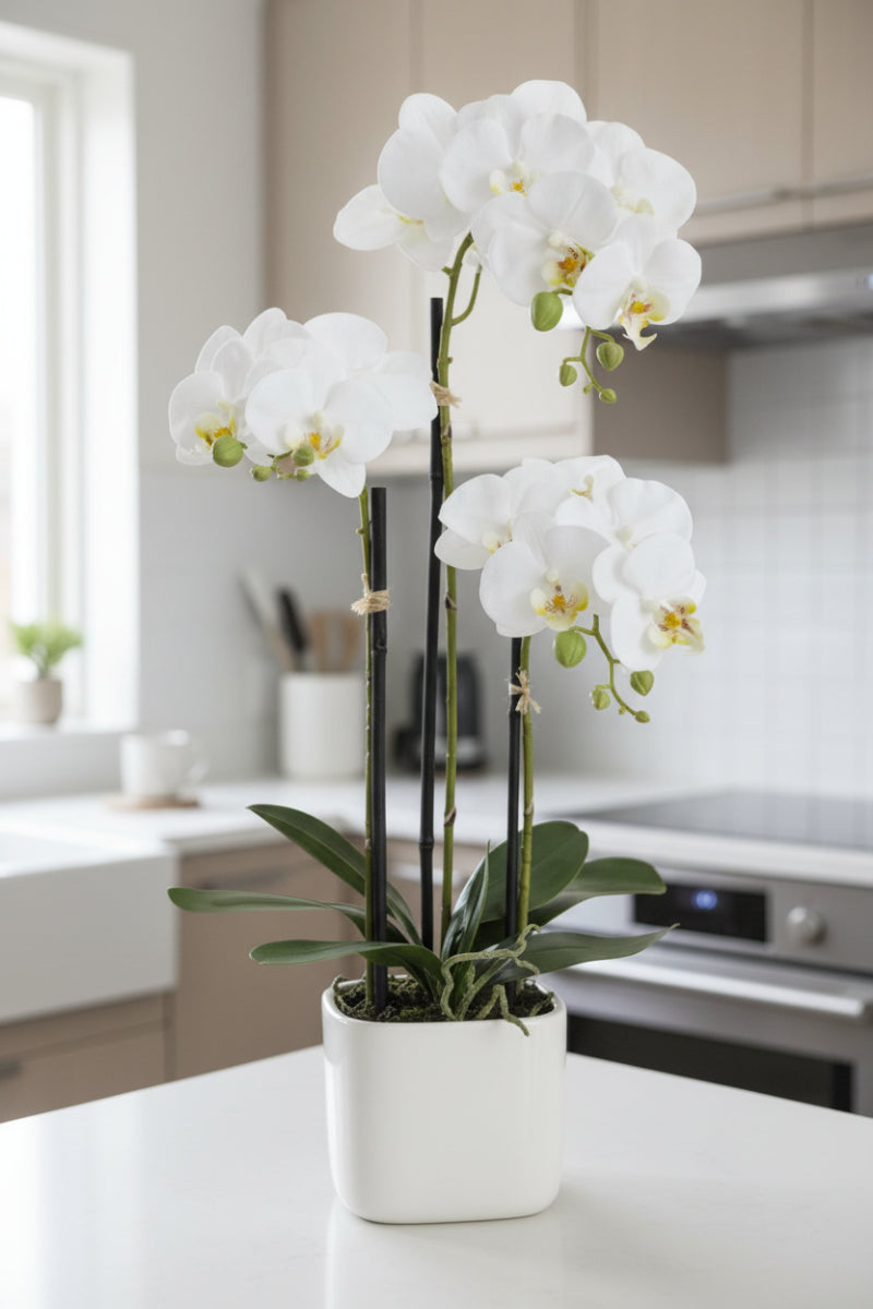 Faux Phalaenopsis Plant Potted 25" White