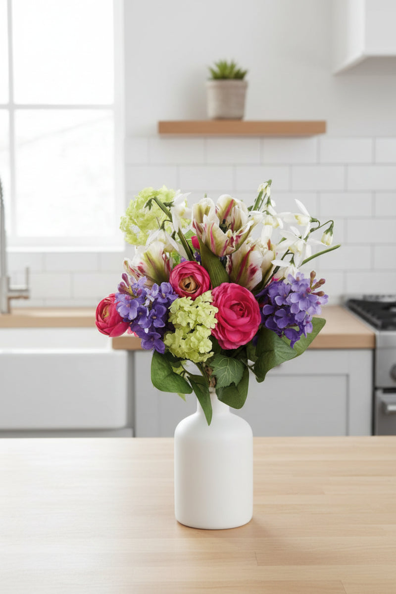 Faux Snowball, Lilac & Tulip Bouquet 15" Mixed