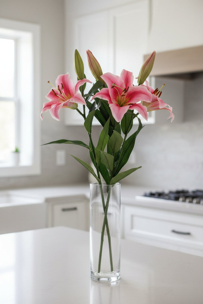 Faux Stargazer Lily Spray 35" Rubrum