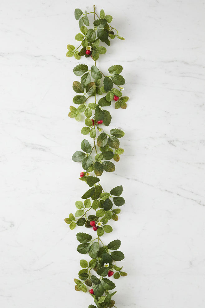 Faux Strawberry Leaf Garland 6' Green & Red