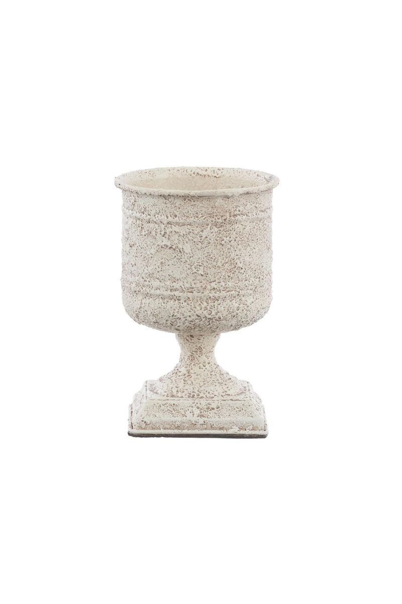 Metal Footed Urn 6.5" White Wash