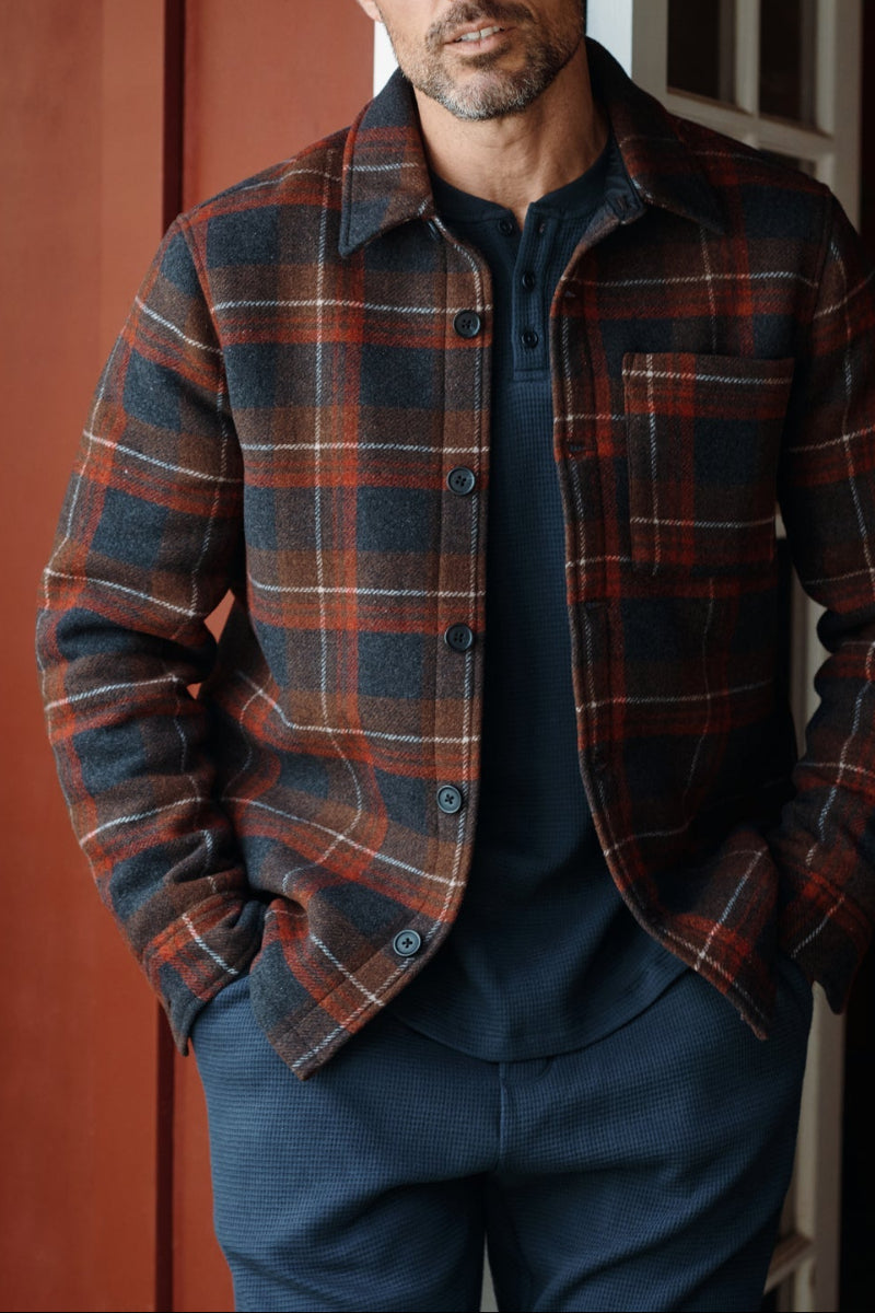 Barefoot Dreams Men's Plaid Shacket M Russet Plaid