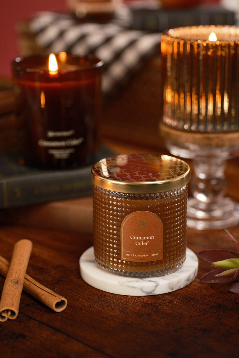 Aromatique Cinnamon Cider Textured Glass Candle with Metal Lid 6 oz