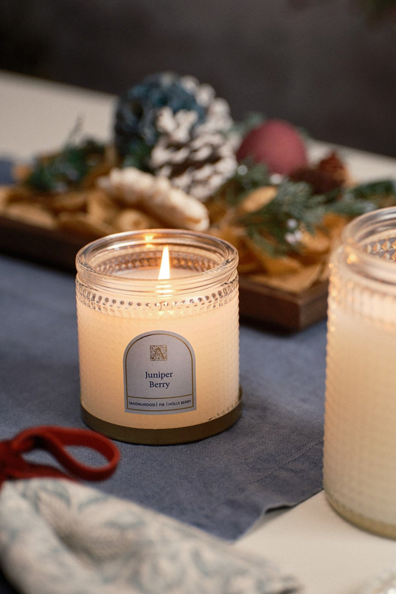 Aromatique Juniper Berry Textured Glass Candle with Metal Lid 6 oz