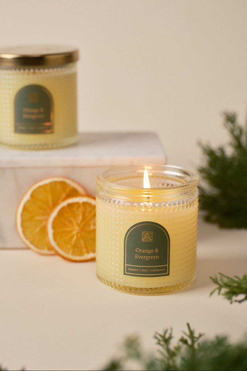 Aromatique Orange & Evergreen Textured Glass Candle with Metal Lid 6 oz