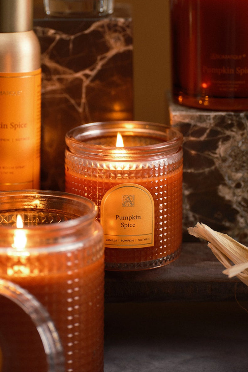 Aromatique Pumpkin Spice Textured Glass Candle with Metal Lid 6 oz