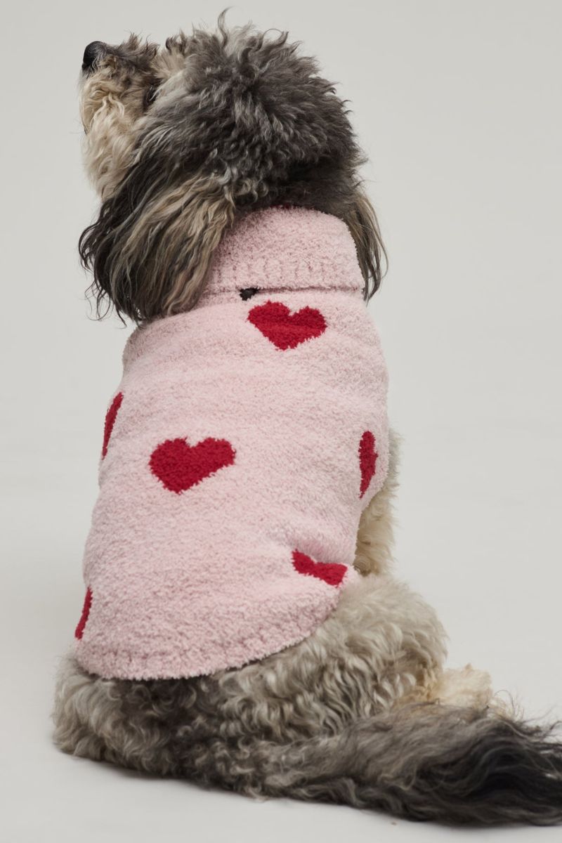 Barefoot Dreams Cozychic Heart Print Pet Sweater Medium Dusty Rose-Cherry