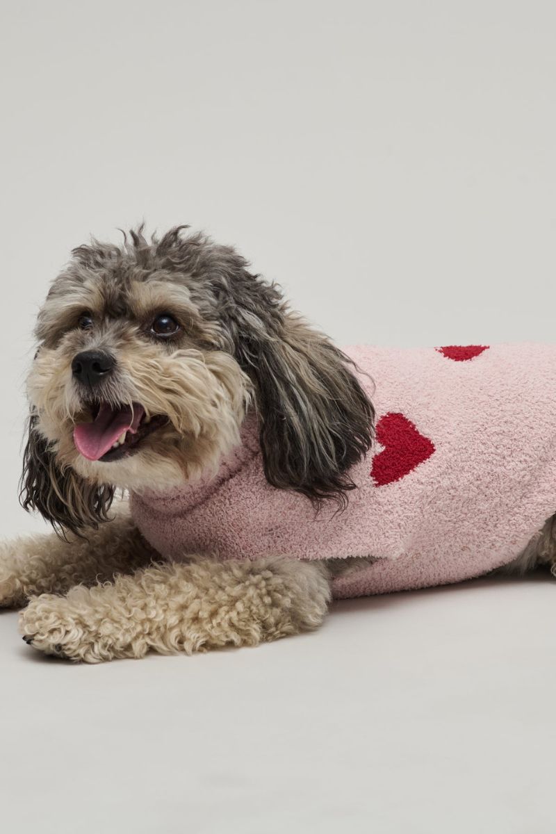 Barefoot Dreams Cozychic Heart Print Pet Sweater X Large Dusty Rose-Cherry