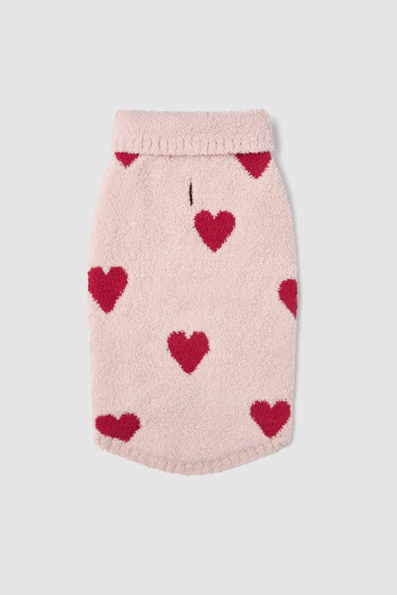 Barefoot Dreams Cozychic Heart Print Pet Sweater X Large Dusty Rose-Cherry