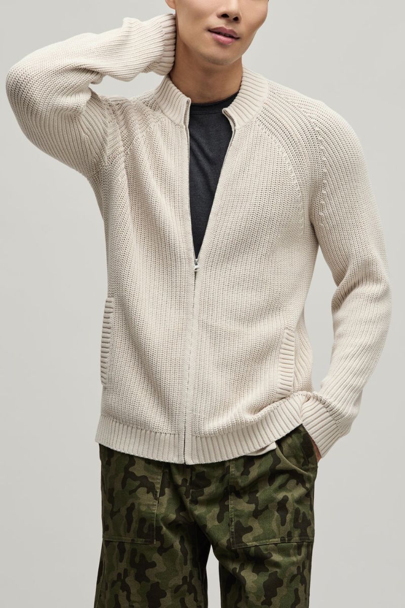 Barefoot Dreams Men's Sunbleach Zip Up Cardigan Large Sand Dune