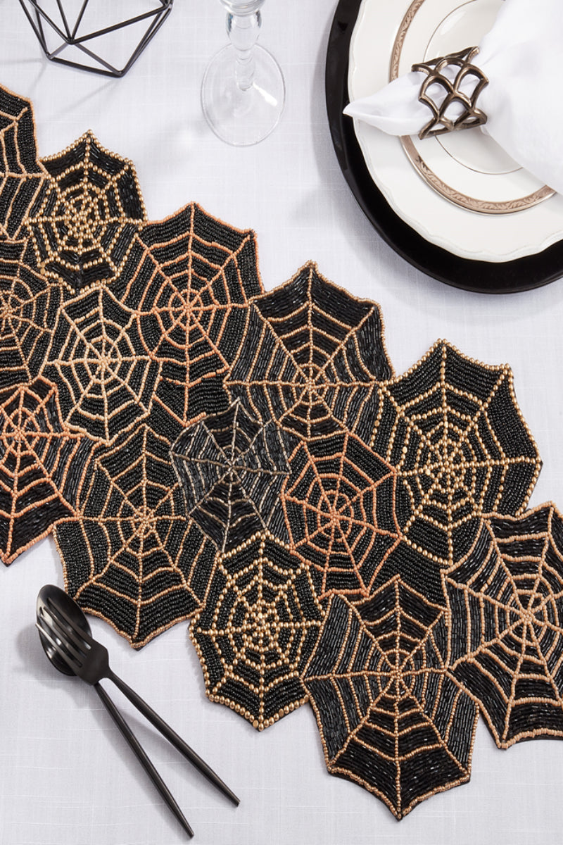 Beaded Spiderweb Runner 12"x36" Dark Gold