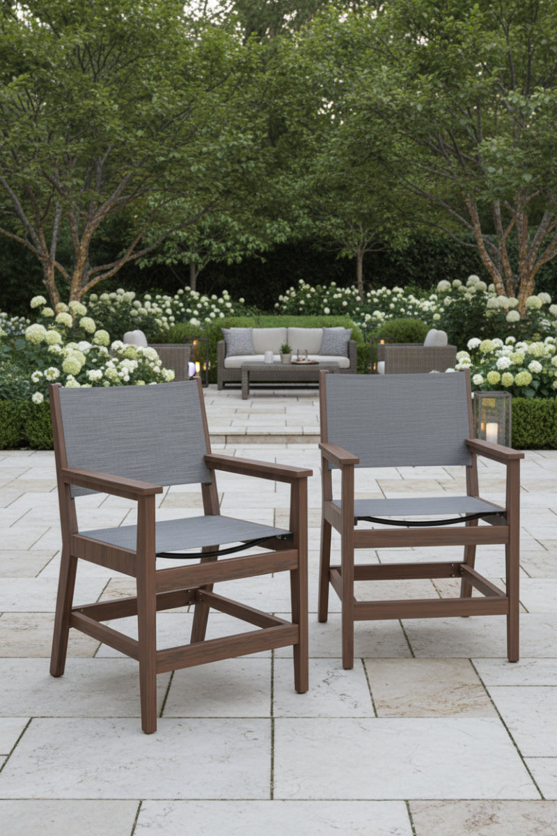 Berlin Gardens Mayhew Sling Dining Chair Elevation Stone on Brazilian Walnut