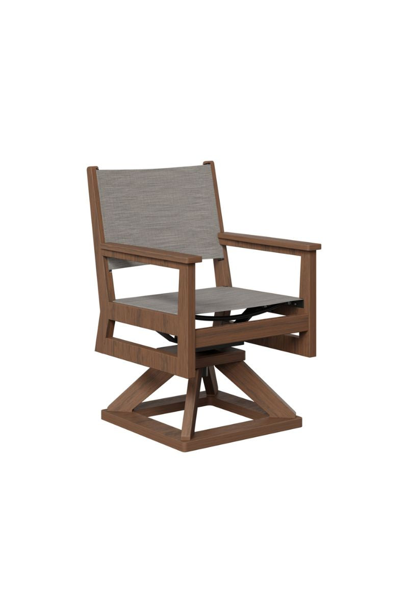 Berlin Gardens Sling Swivel Rocker Dining Chair Elevation Stone on Brazilian Walnut