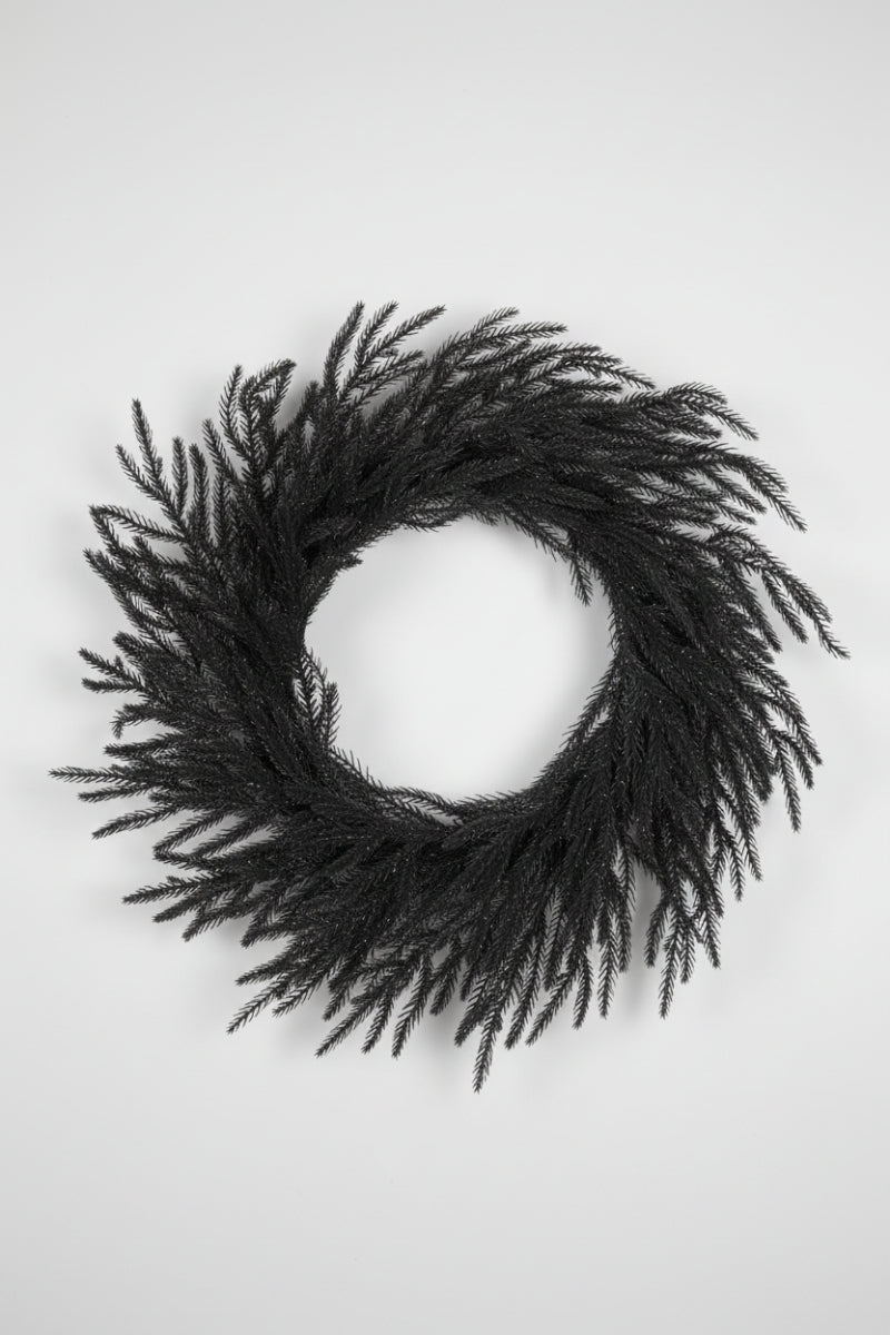Flocked Willow Pine Wreath 24" Black