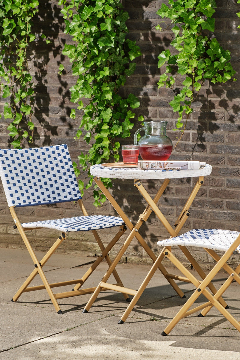 Bistro Set Bellano Wicker Outdoor 3 Pieces Blue